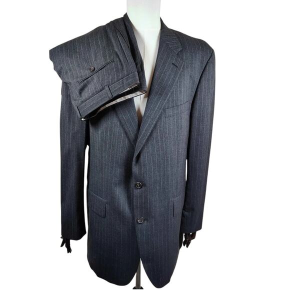VTG CHAPS Ralph Lauren Men's 2 Piece Suit Dark gray Pin striped -Size: 46L / 42W - Picture 1 of 16